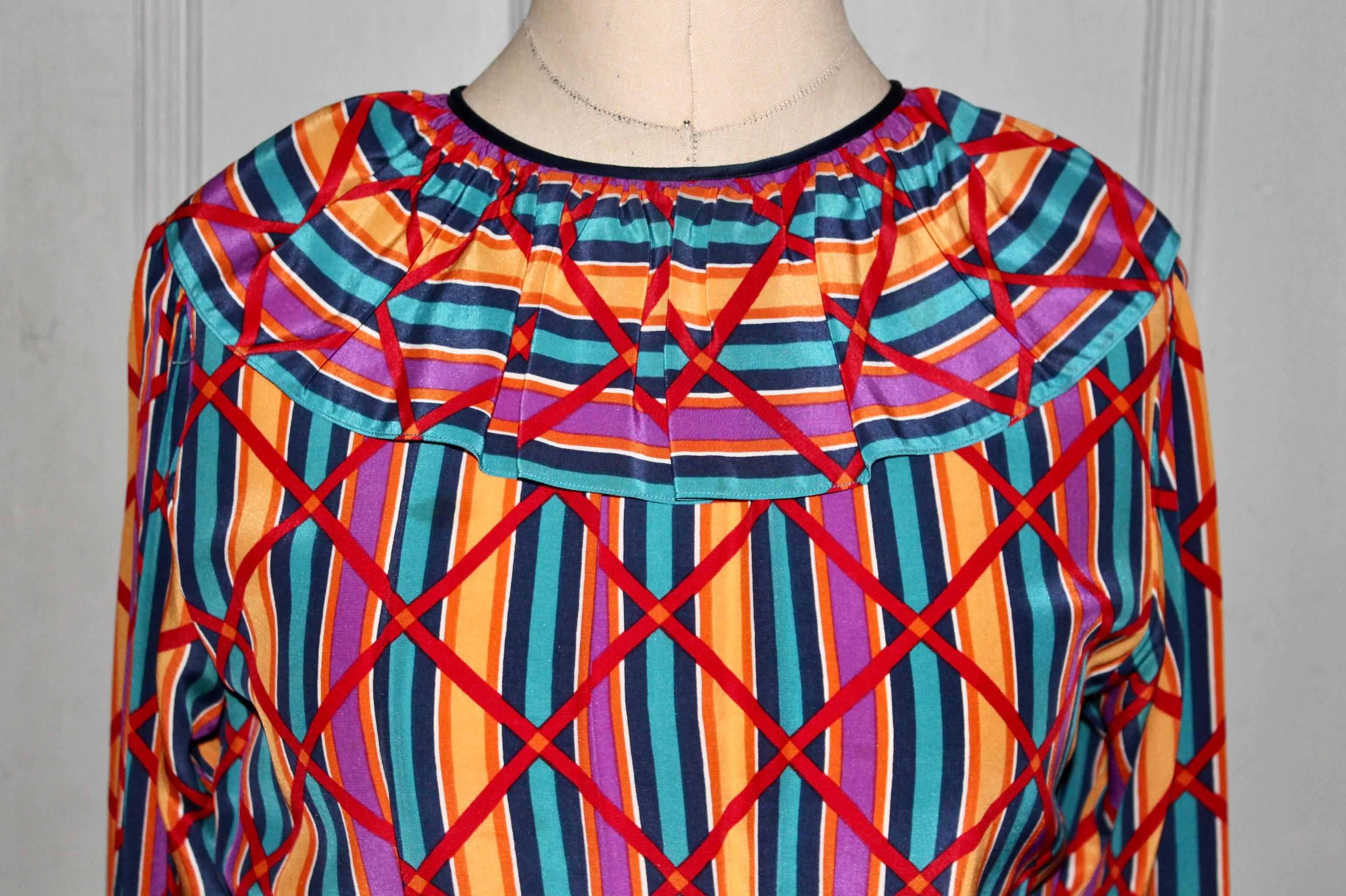 YSL Yves Saint Laurent 1970's Rive Gauche Silk Day Dress In Excellent Condition For Sale In Sharon, CT