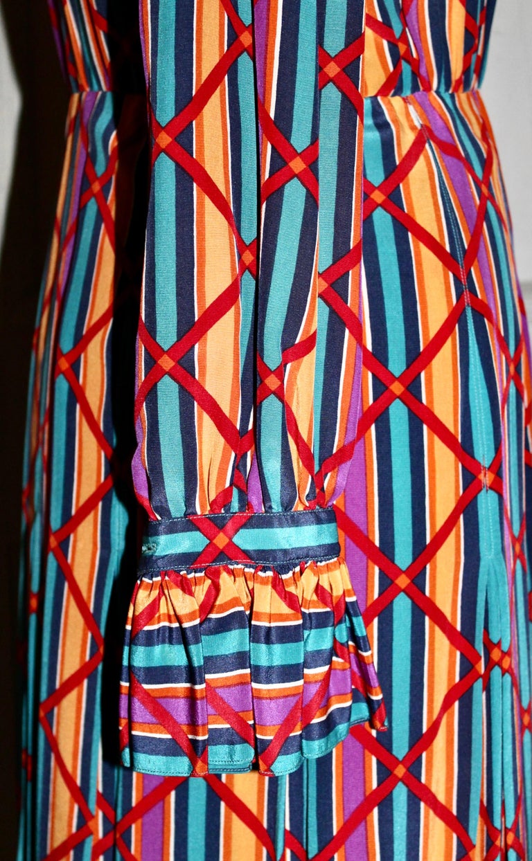 YSL Yves Saint Laurent 1970's Rive Gauche Silk Day Dress For Sale