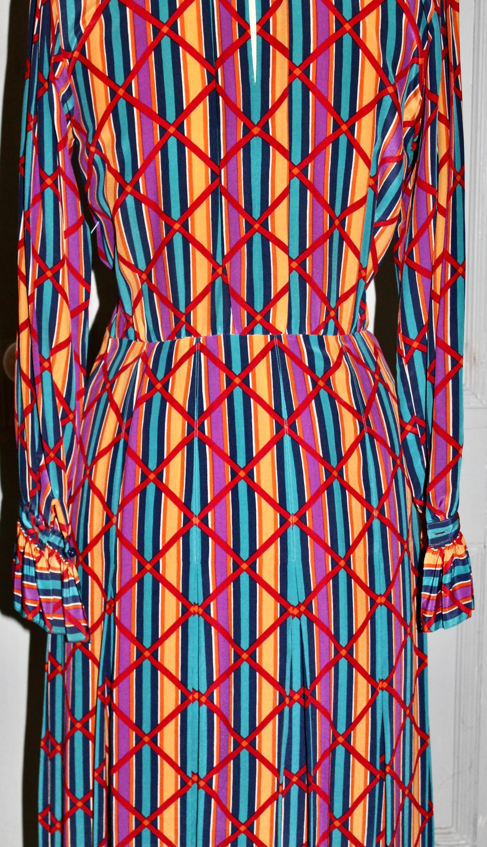 YSL Yves Saint Laurent 1970's Rive Gauche Silk Day Dress For Sale 3