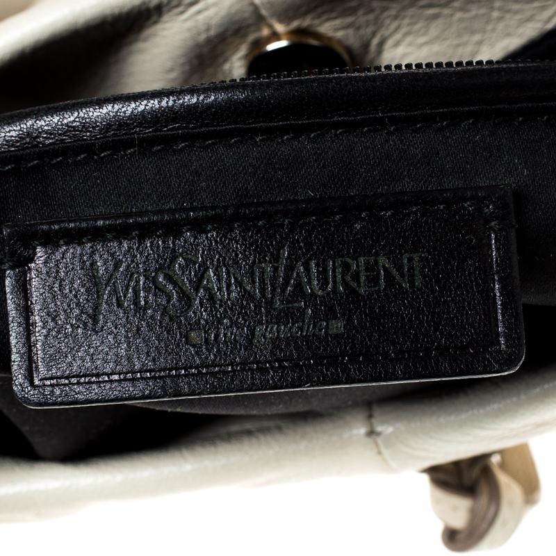 Women's YSL Yves Saint Laurent Beige Leather Rive Gauche Mombasa Shoulder Bag