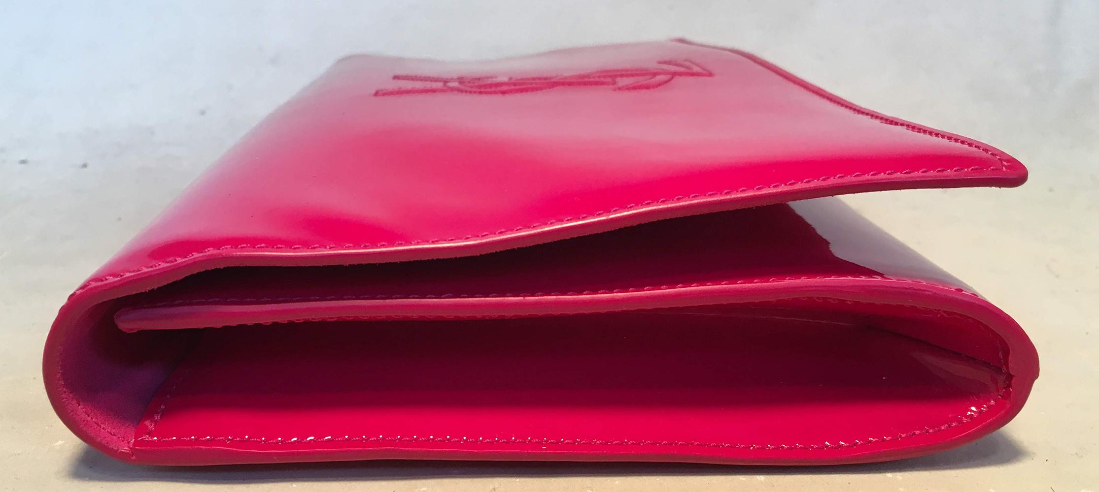 Women's YSL Yves Saint Laurent Belle de Jour Hot Pink Patent Leather Clutch