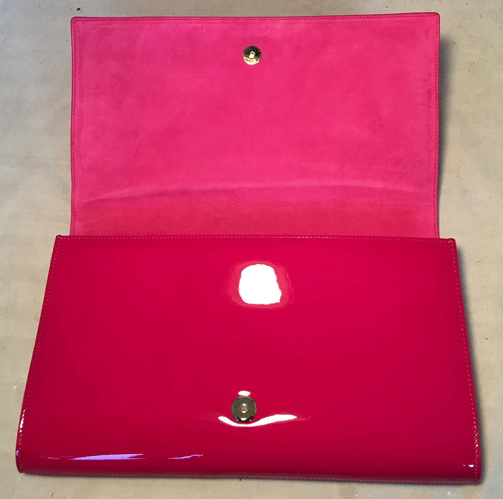 YSL Yves Saint Laurent Belle de Jour Hot Pink Patent Leather Clutch 1