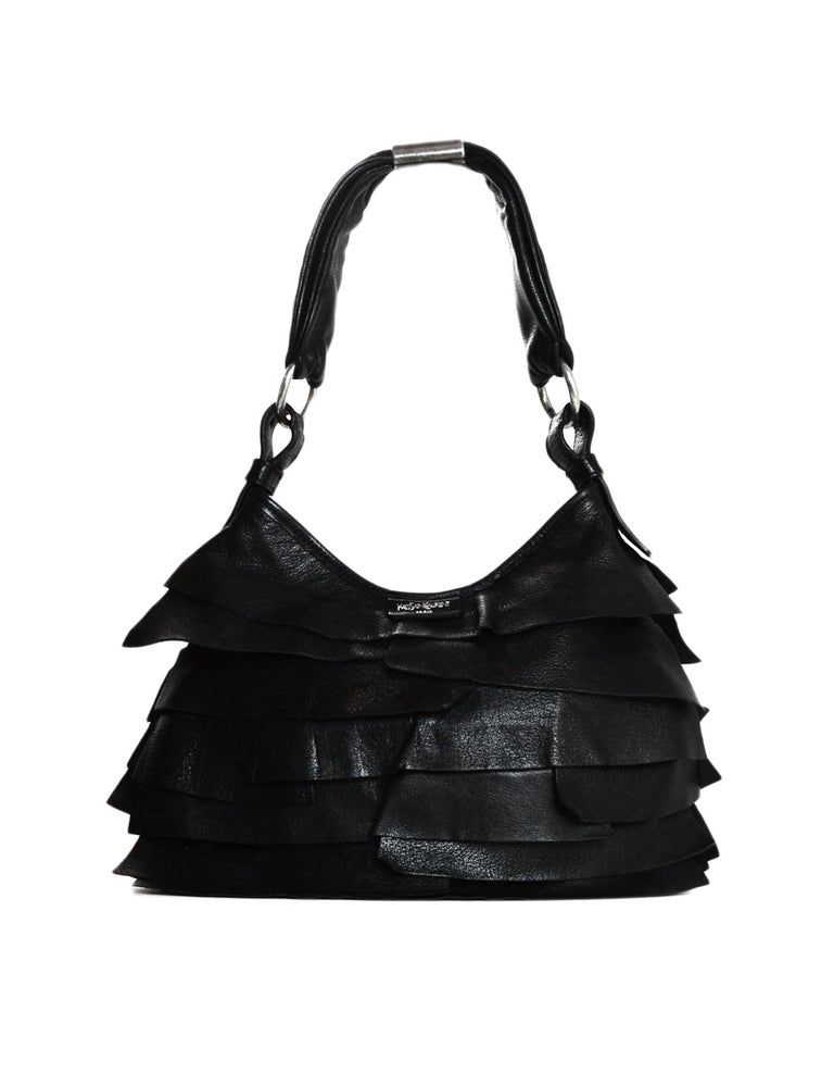 YSL Yves Saint Laurent Black Leather St Tropez Layered Ruffle Shoulder Bag For Sale at 1stdibs
