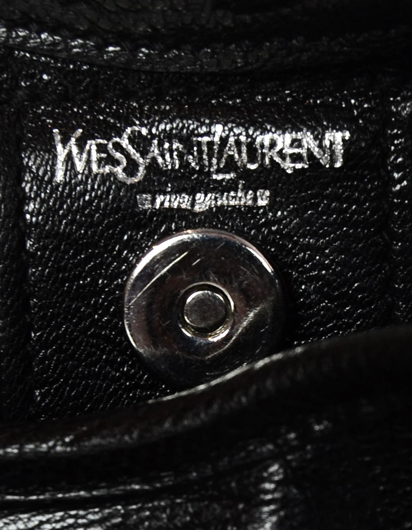Women's YSL Yves Saint Laurent Black Leather St Tropez Layered Ruffle Shoulder Bag