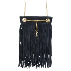 YSL Yves Saint Laurent Black Suede Fringe Logo Chain Purse