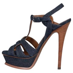 YSL Yves Saint Laurent Sandali con tacco alto in denim, misura 35