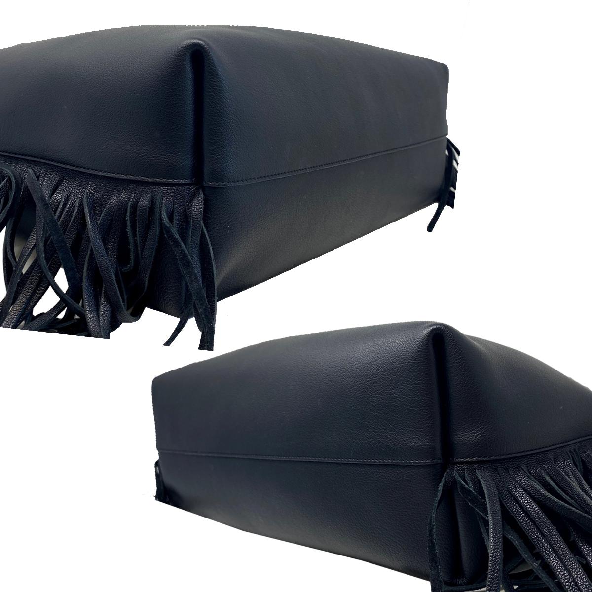 YSL Yves Saint Laurent Fringe Black Leather Tote Handbag In Good Condition For Sale In Boca Raton, FL
