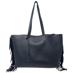 YSL Yves Saint Laurent Fringe Black Leather Tote Handbag