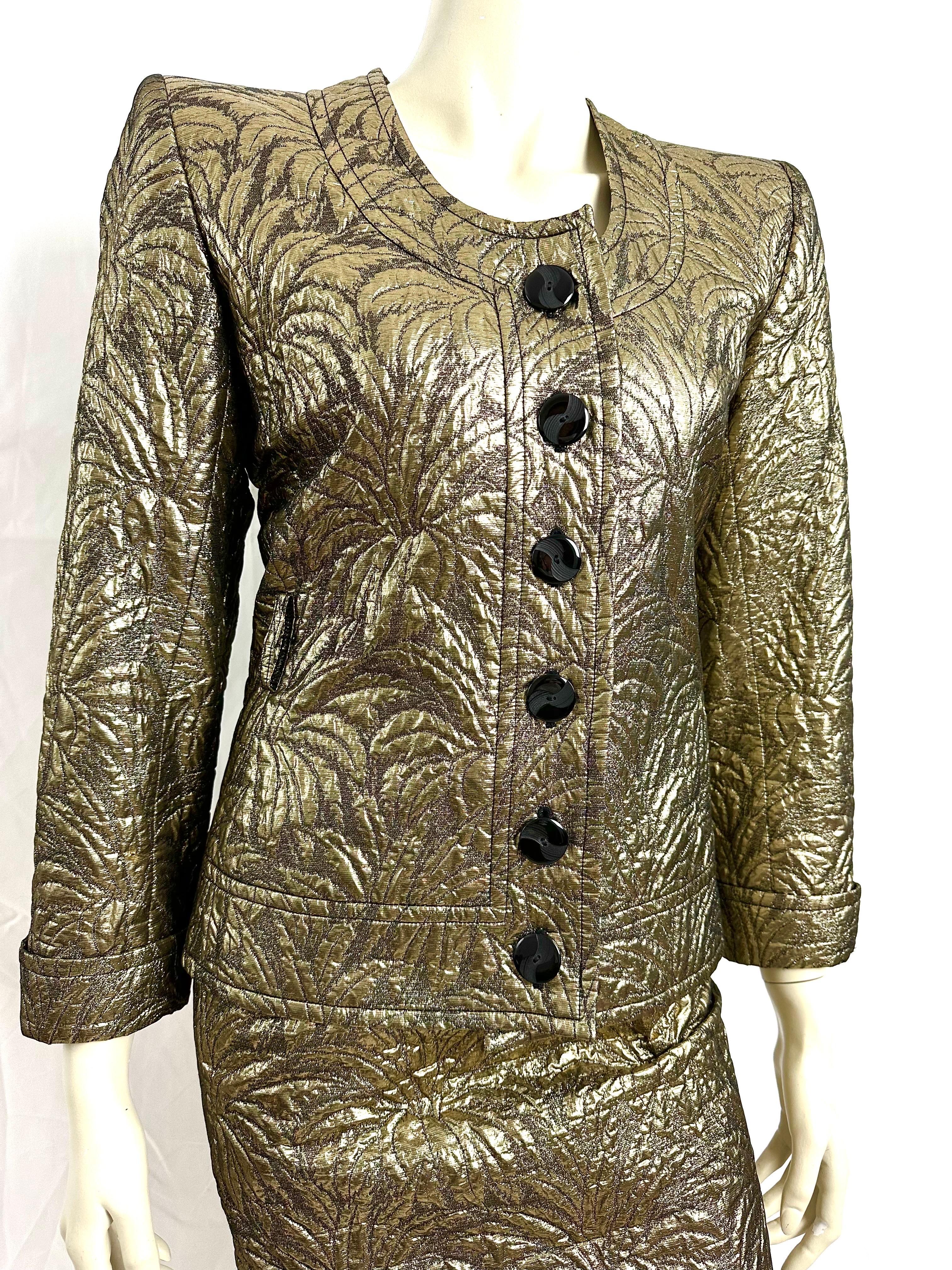 Women's YSL Yves saint Laurent gold brocade skirt suit F/W 86 For Sale
