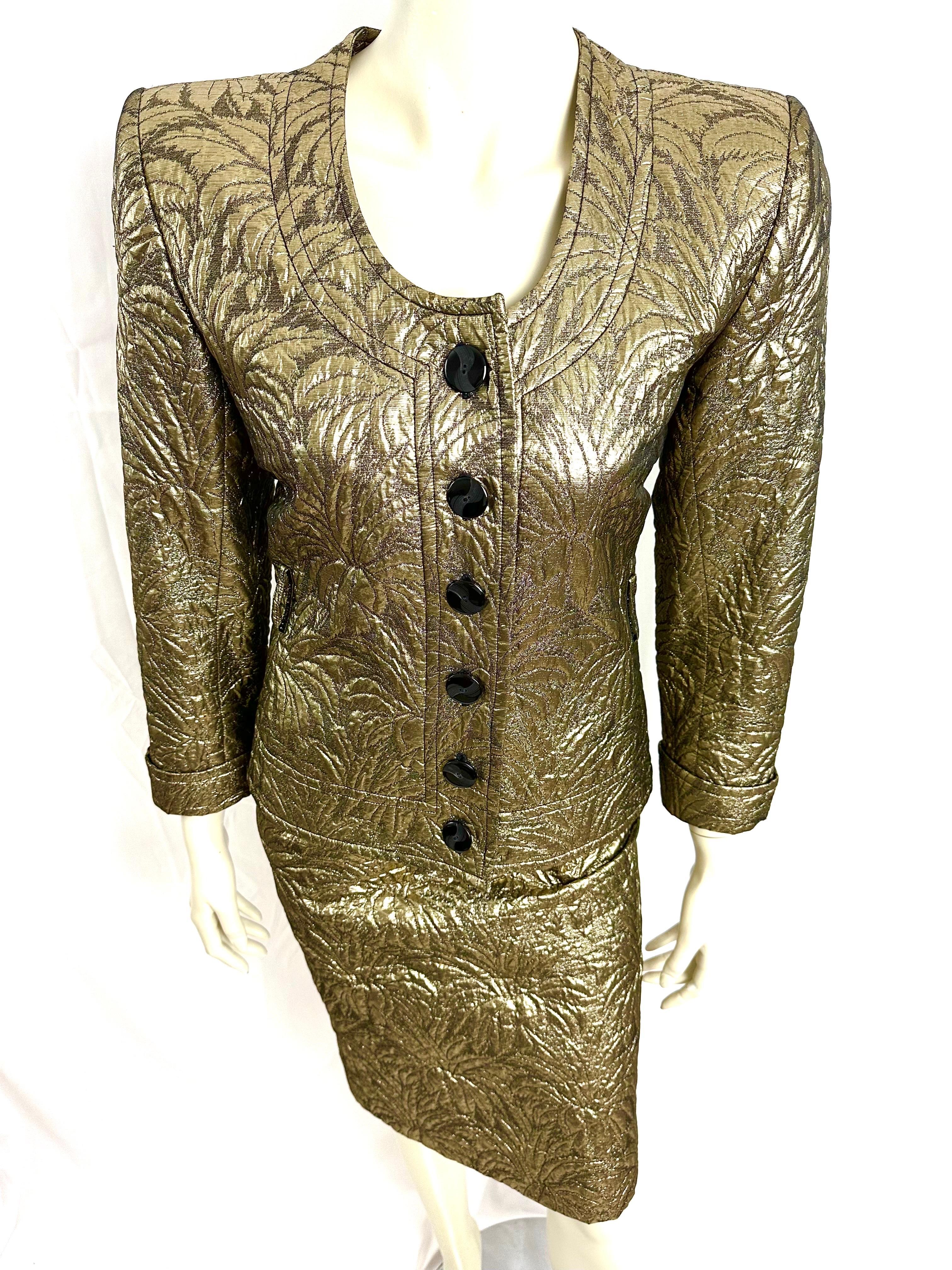 YSL Yves saint Laurent gold brocade skirt suit F/W 86 For Sale 1