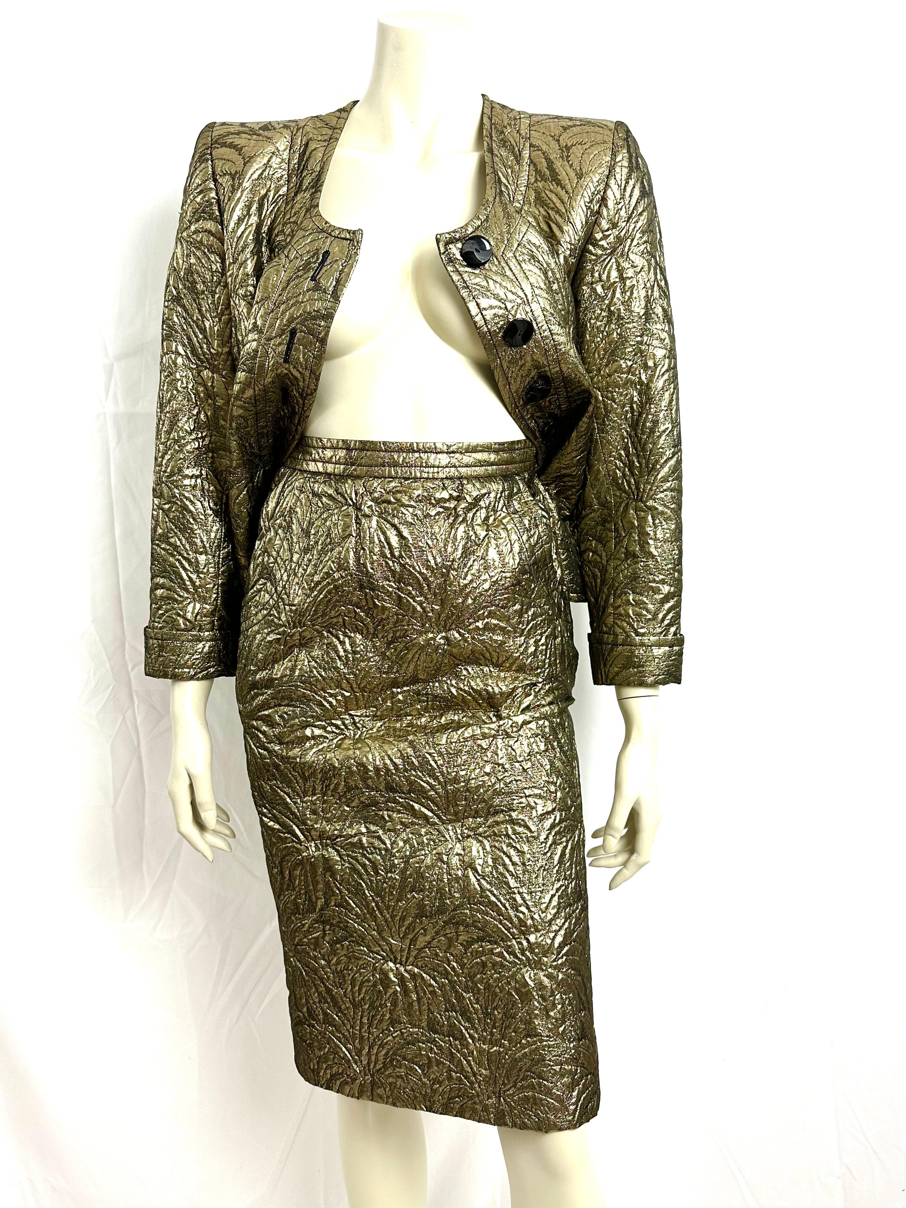 YSL Yves saint Laurent gold brocade skirt suit F/W 86 For Sale 2