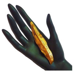YSL Yves Saint Laurent Gold Plated Metal Brooch, Vintage from the 1980s