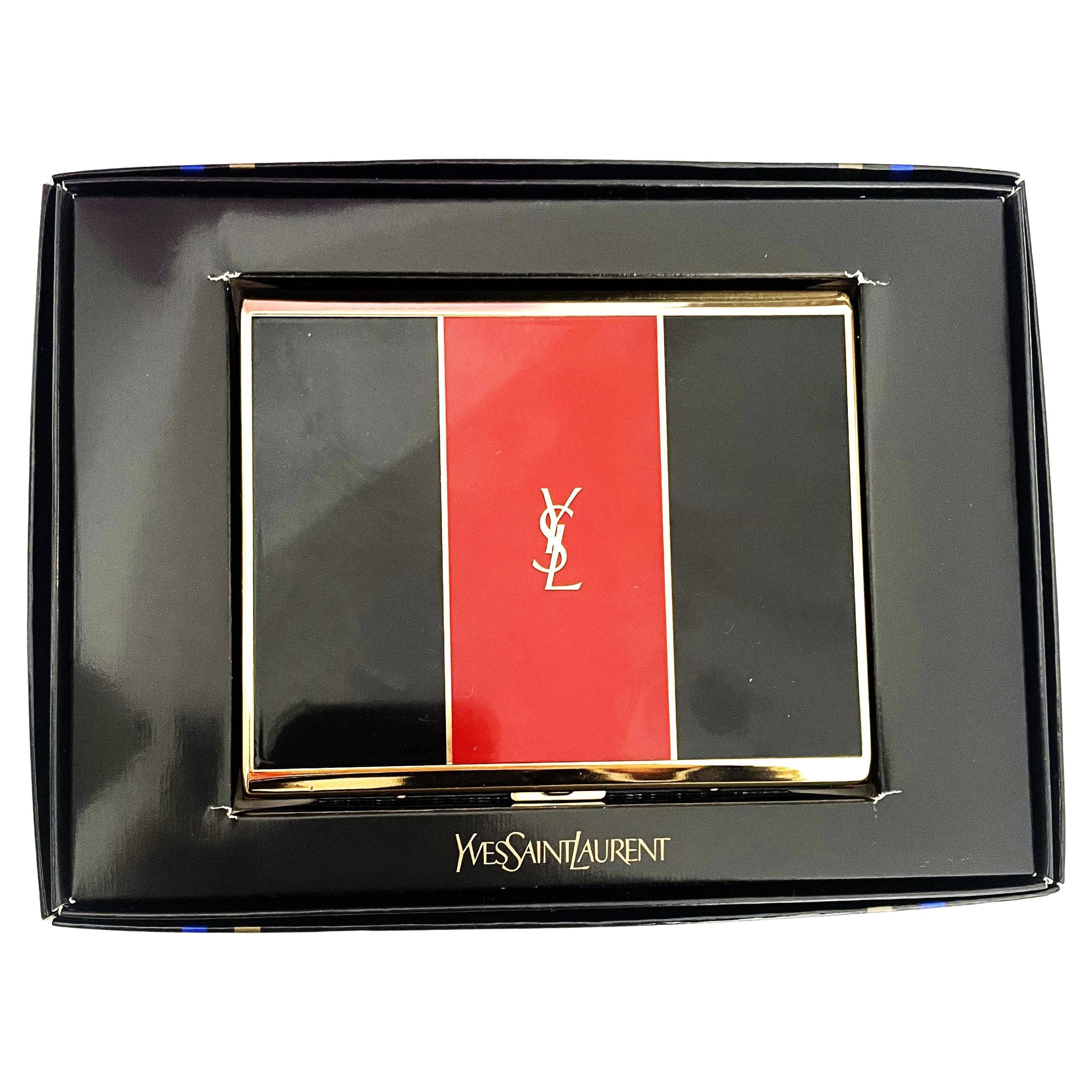 YSL Yves Saint Laurent Gold Plated Retro Black Red Cigarette Case