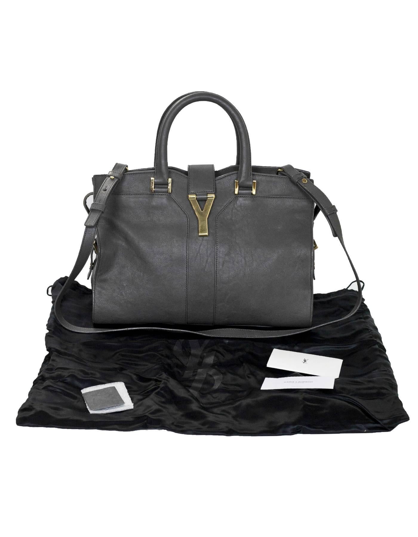 YSL Yves Saint Laurent Grey Leather Small Cabas ChYc Satchel Bag 5