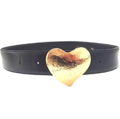 YSL YVES SAINT LAURENT Ceinture 'Heart' en cuir noir Taille 2