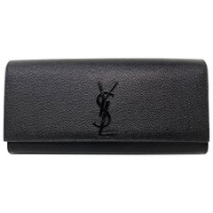 YSL Yves Saint Laurent Kate Black Pebbled Leather Clutch 