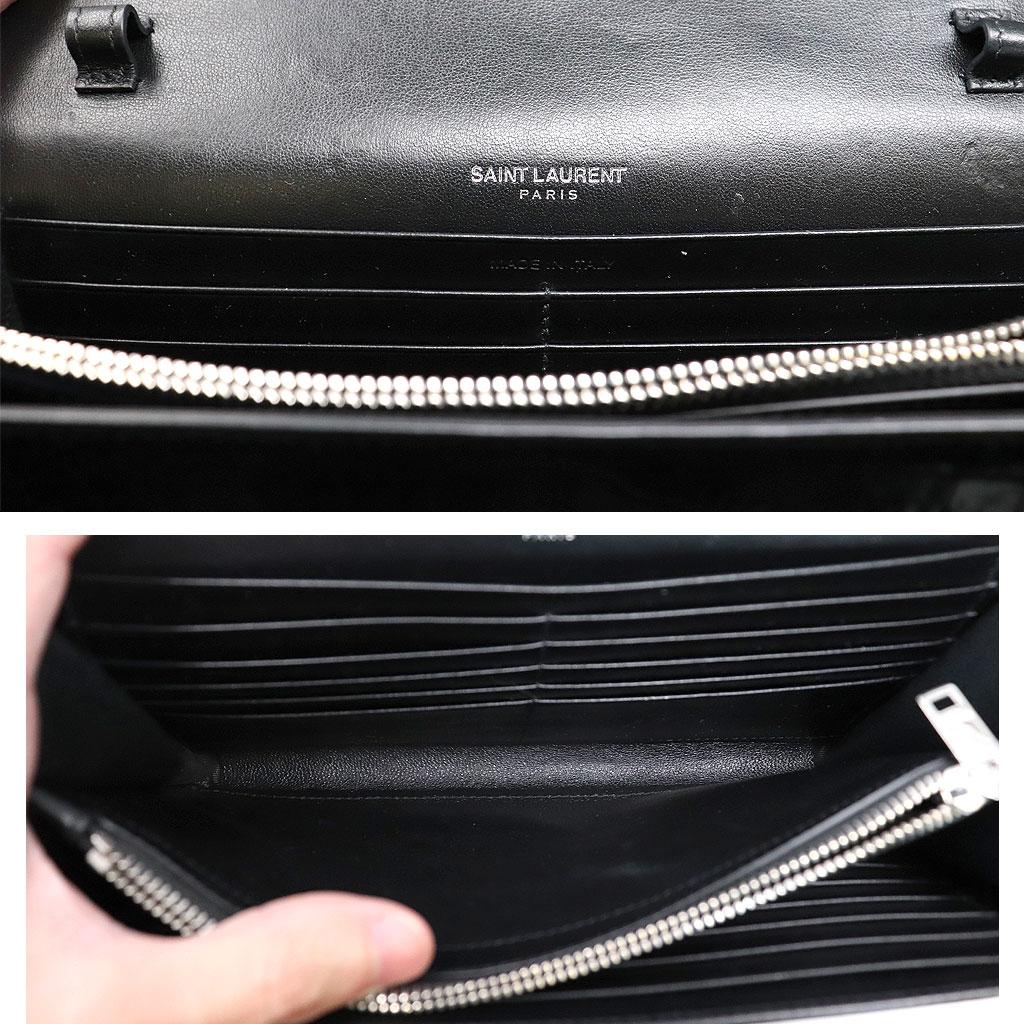 YSL Yves Saint Laurent Kate Croc Black Clutch SHW Bag In Excellent Condition In Boca Raton, FL