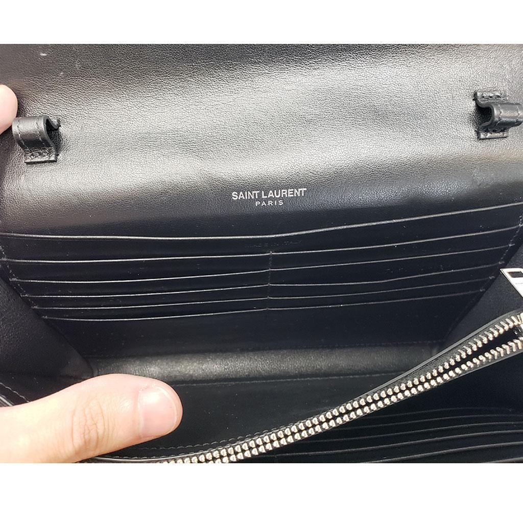 YSL Yves Saint Laurent Kate Croc Black Clutch SHW Bag 1