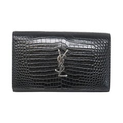 YSL Yves Saint Laurent Kate Croc Black Clutch SHW Bag