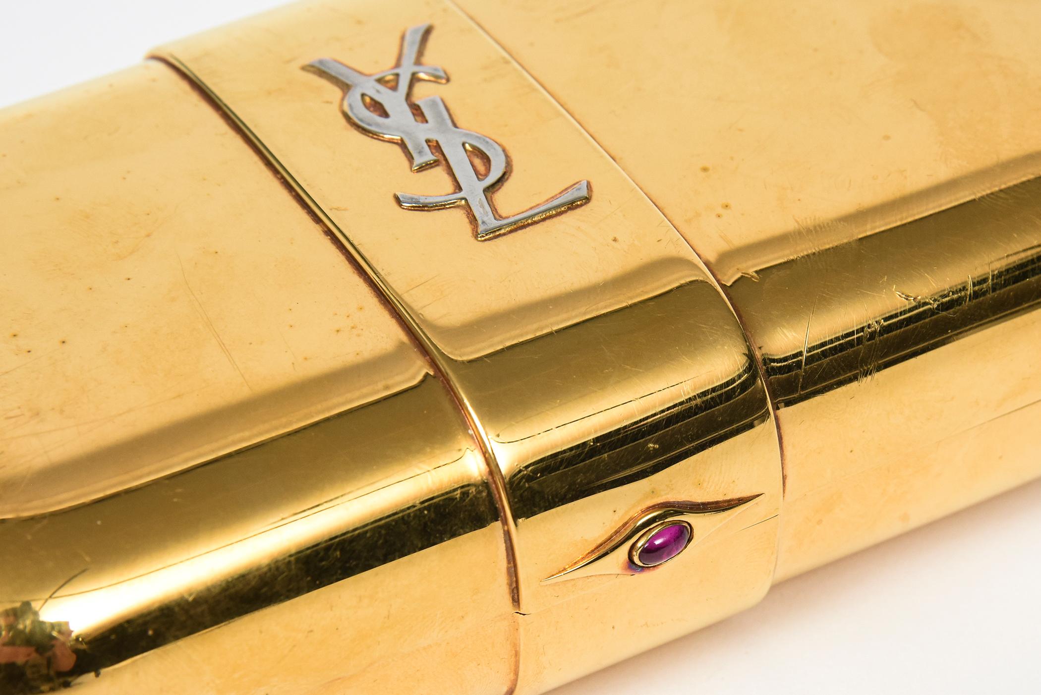 YSL Yves Saint Laurent Minaudière Gold Clutch Evening Bag Circa 1980s 1