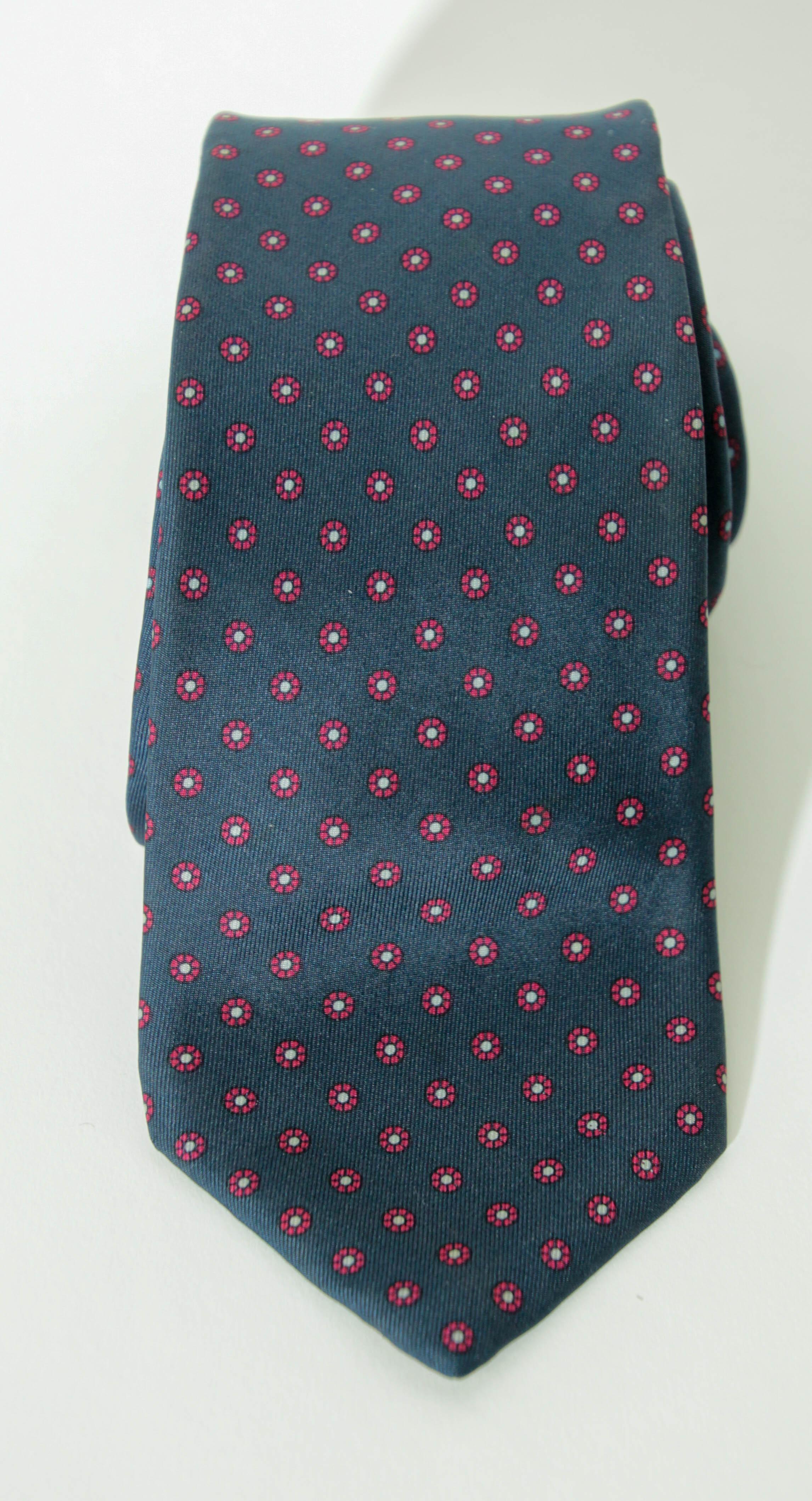 Gray YSL Yves Saint Laurent Necktie Mens BLue and Red Silk Abstract Design For Sale