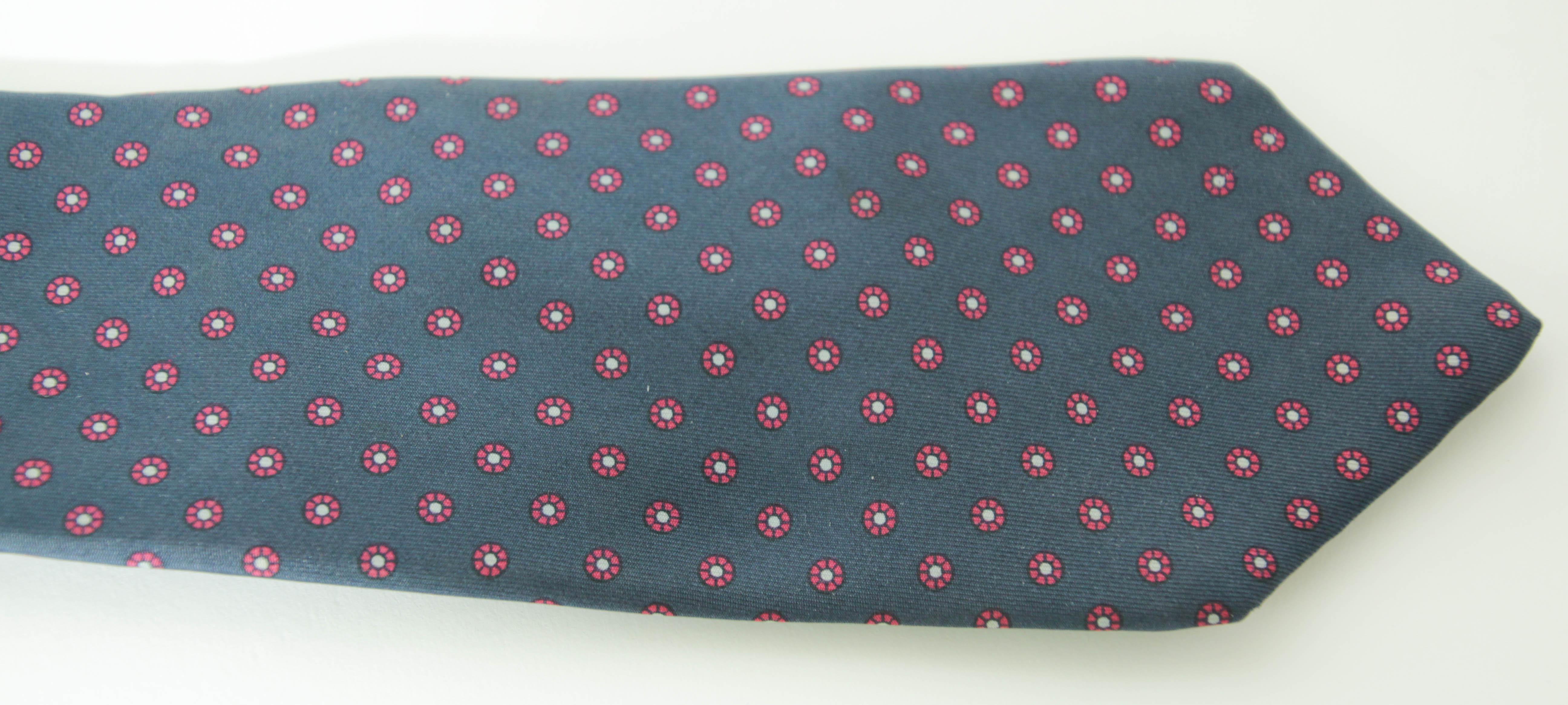 Men's YSL Yves Saint Laurent Necktie Mens BLue and Red Silk Abstract Design For Sale