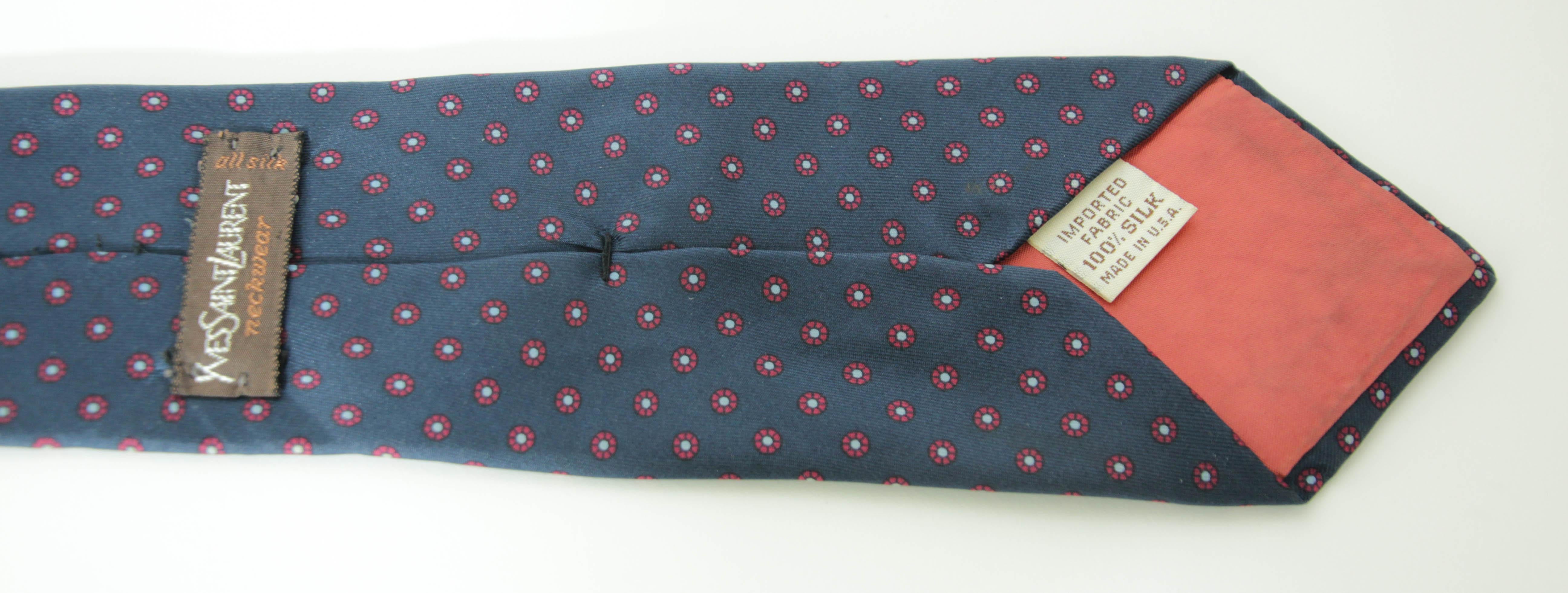 YSL Yves Saint Laurent Necktie Mens BLue and Red Silk Abstract Design For Sale 1