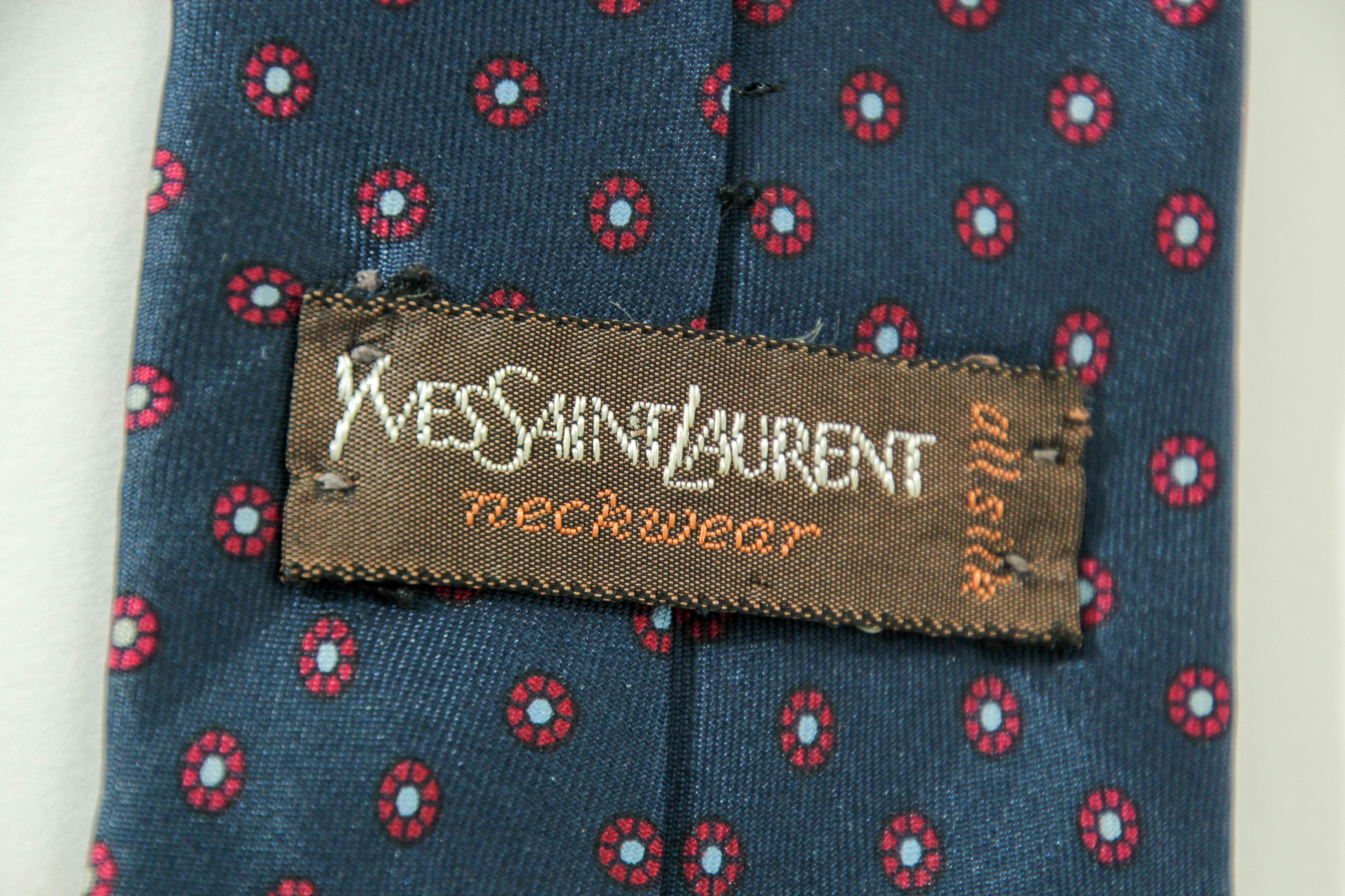 YSL Yves Saint Laurent Necktie Mens BLue and Red Silk Abstract Design For Sale 2