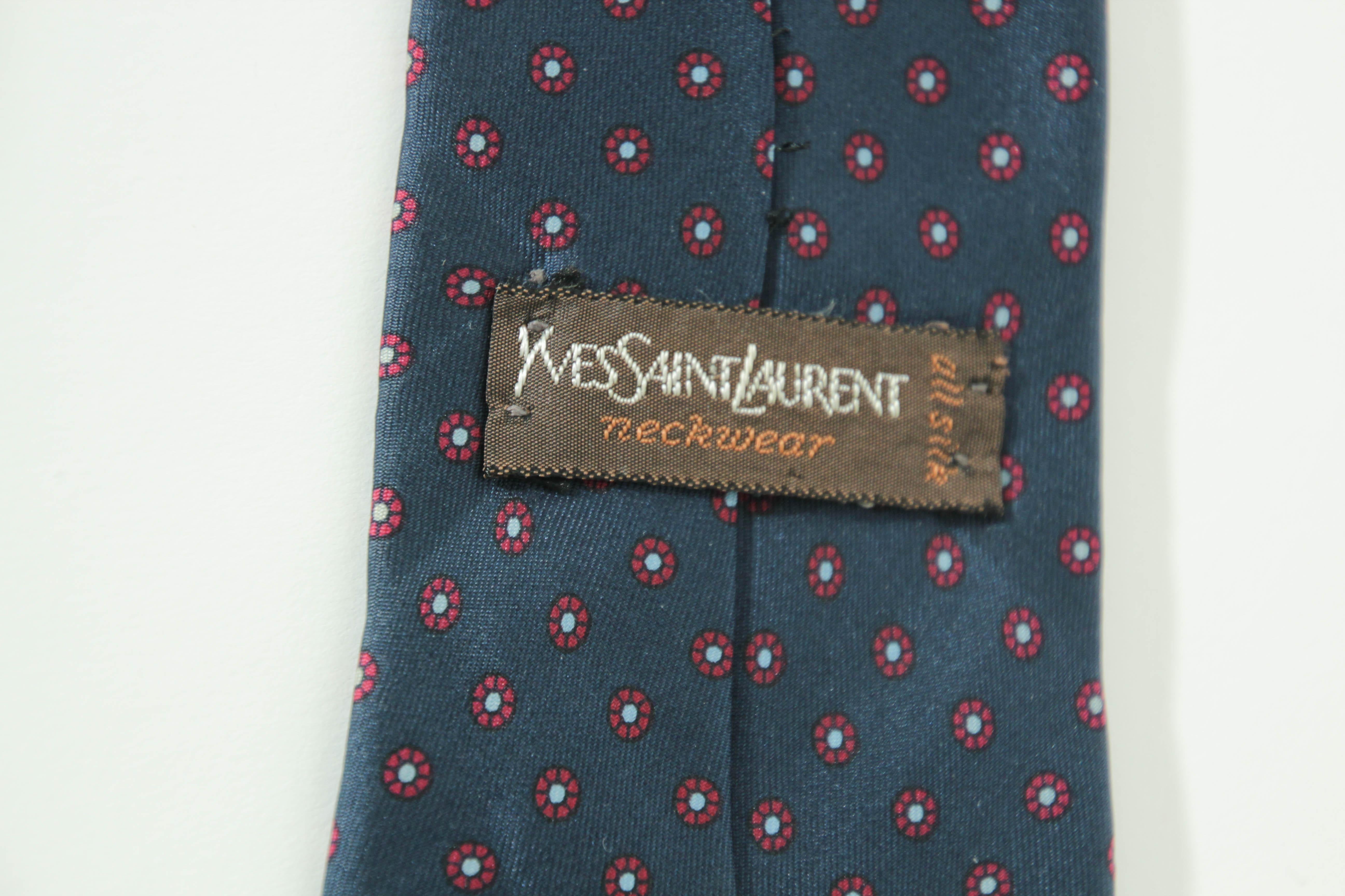 YSL Yves Saint Laurent Necktie Mens BLue and Red Silk Abstract Design For Sale 3