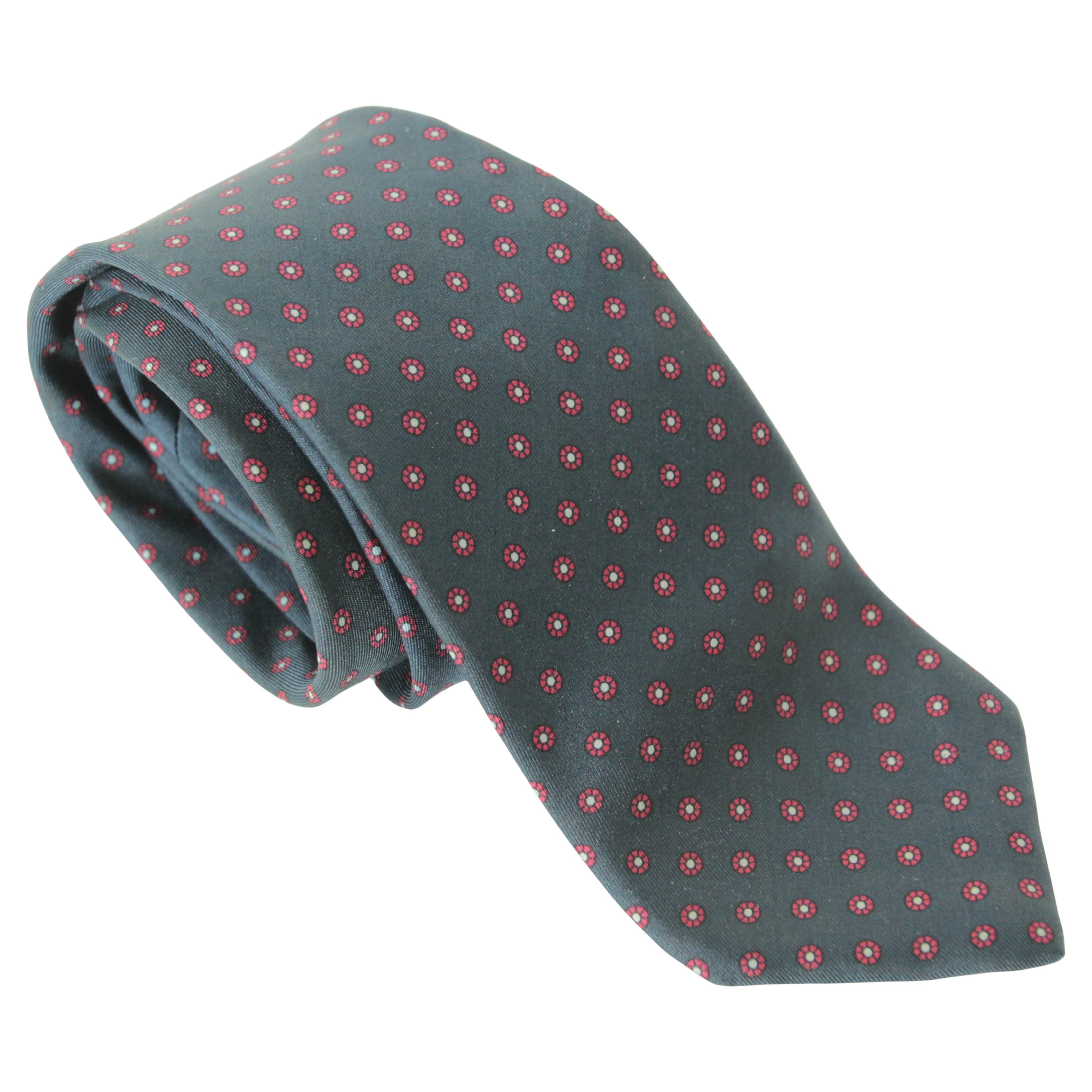 YSL Yves Saint Laurent Necktie Mens BLue and Red Silk Abstract Design For Sale