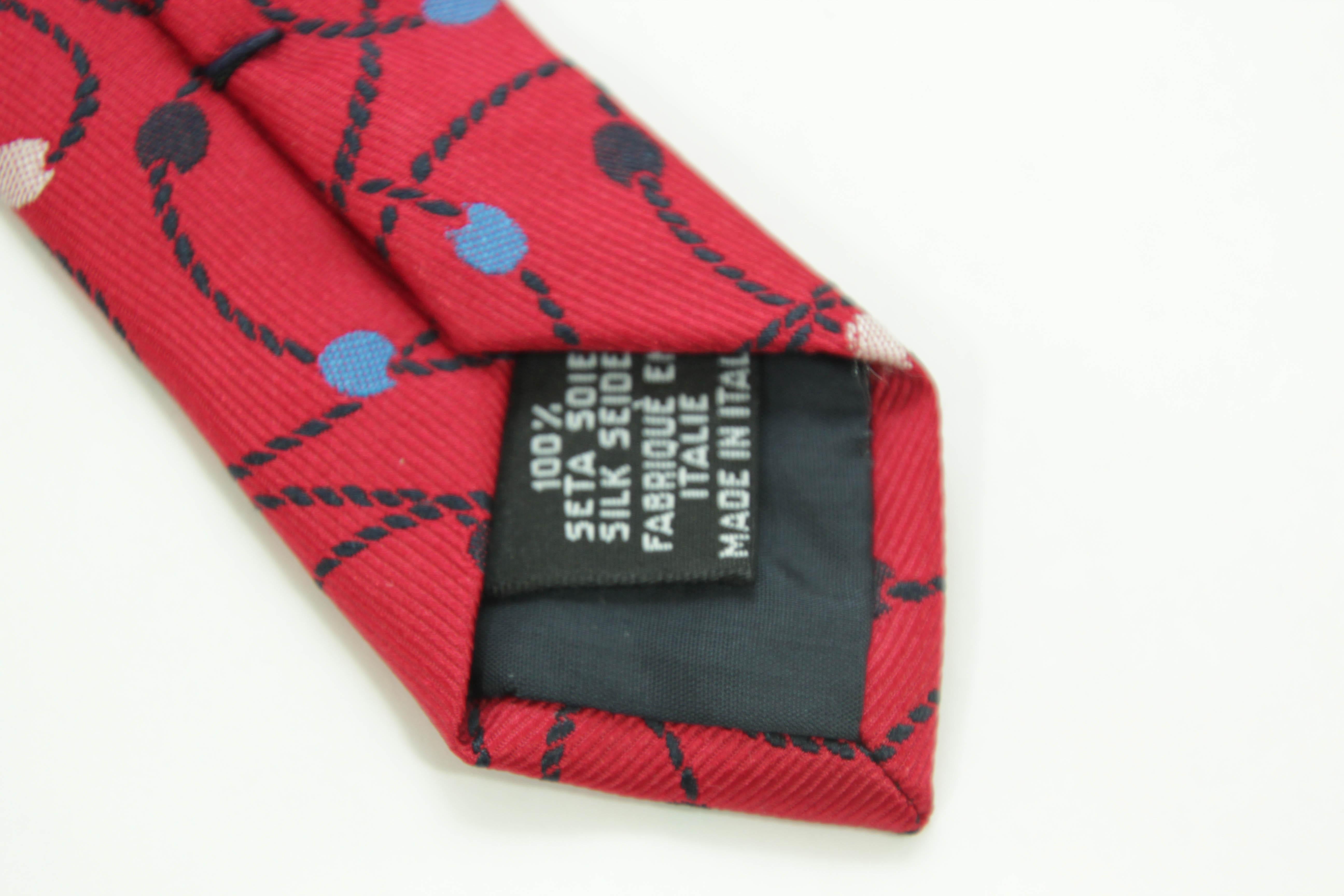 YSL Yves Saint Laurent Necktie Mens Moroccan Star Red Silk Abstract Design For Sale 6