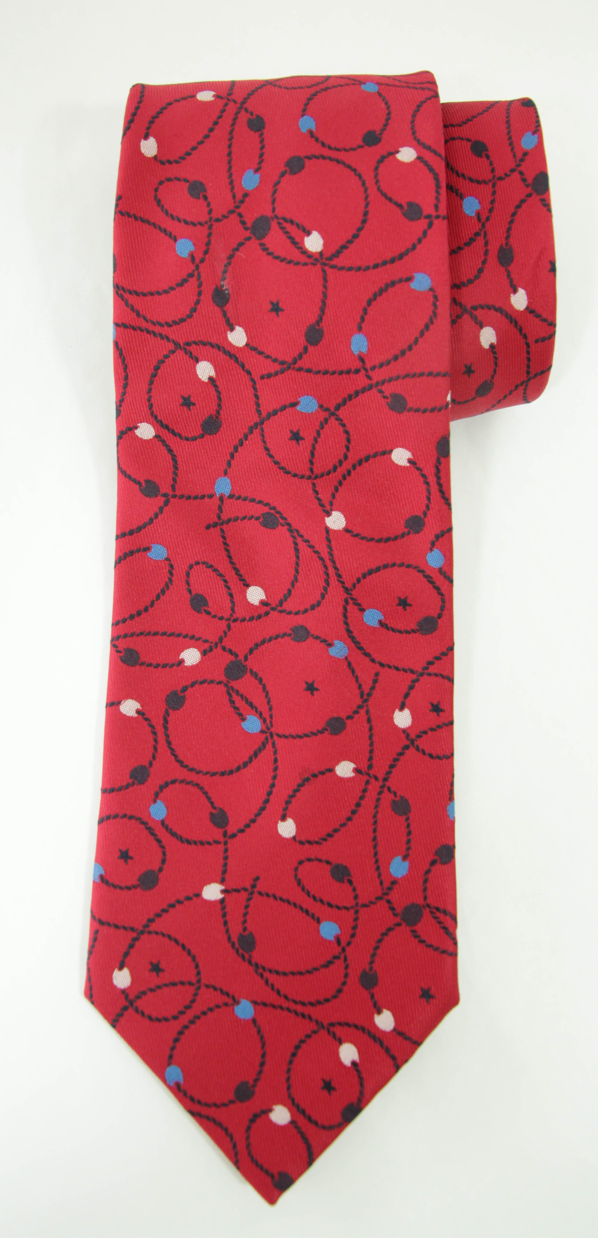 YSL Yves Saint Laurent Necktie Mens Moroccan Star Red Silk Abstract Design For Sale 7