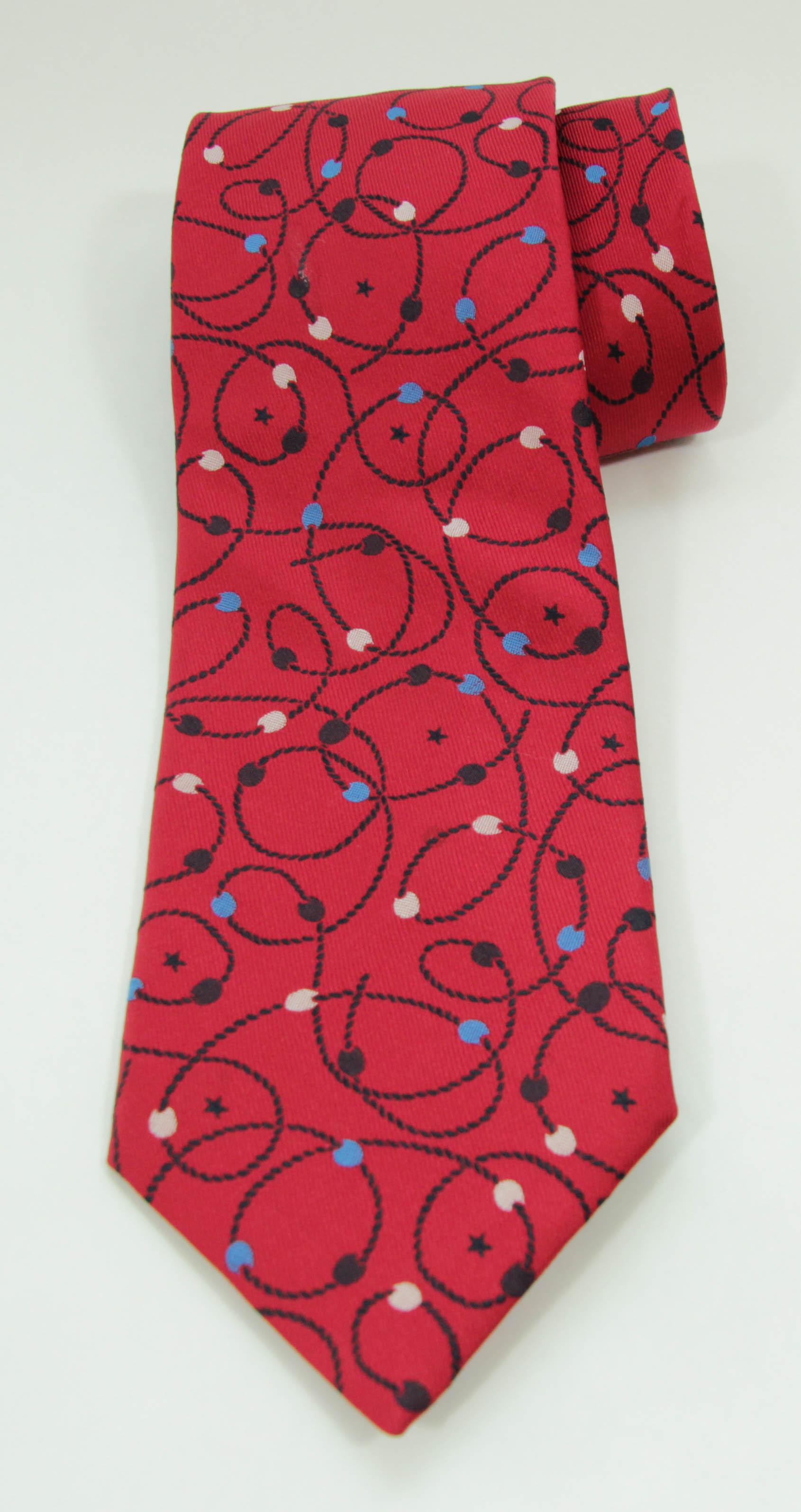 Men's YSL Yves Saint Laurent Necktie Mens Moroccan Star Red Silk Abstract Design For Sale