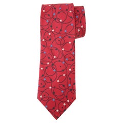 YSL Yves Saint Laurent Necktie Mens Moroccan Star Red Silk Abstract Design