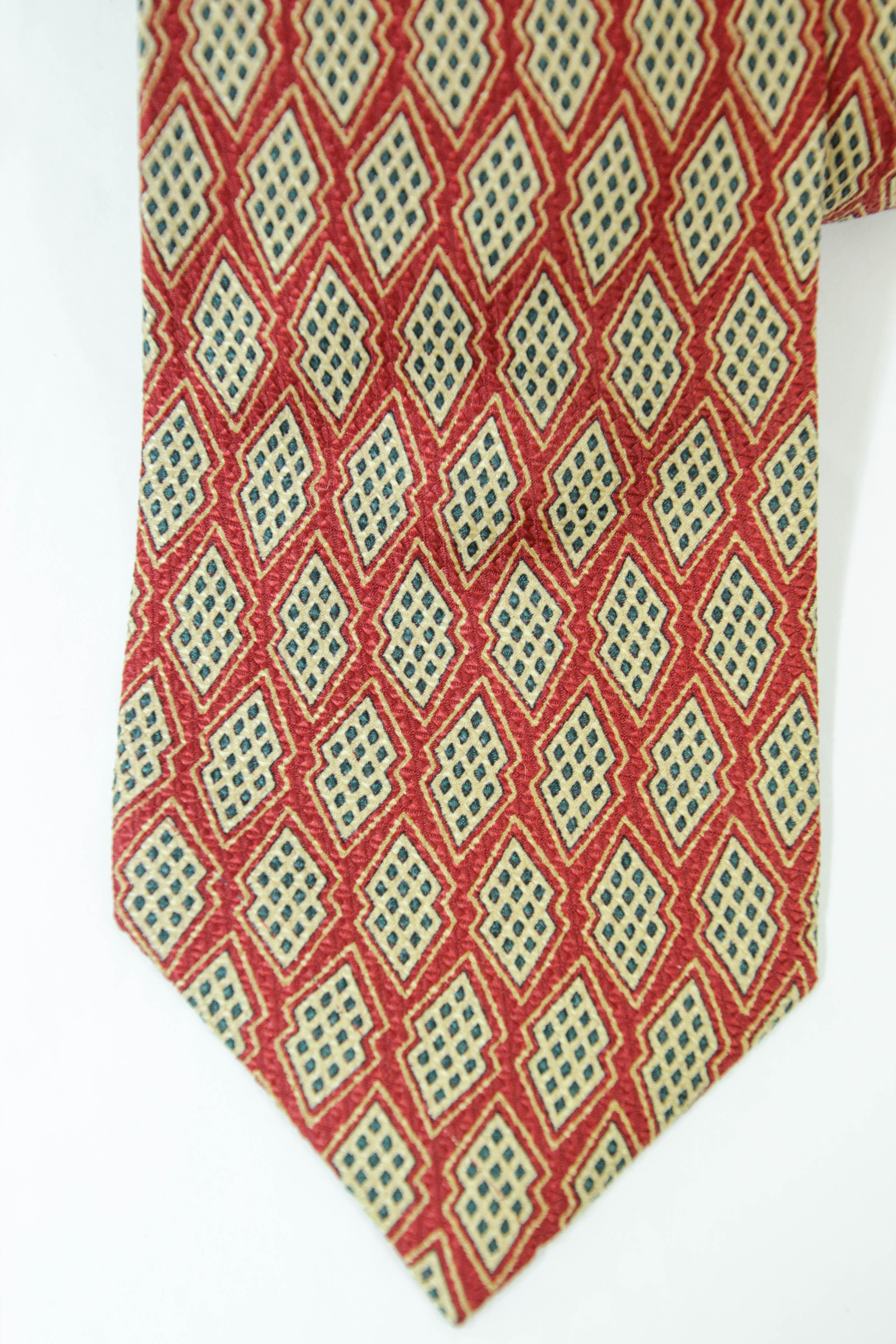 YSL Yves Saint Laurent Necktie Mens Red and Gold Silk Abstract Design For Sale 4
