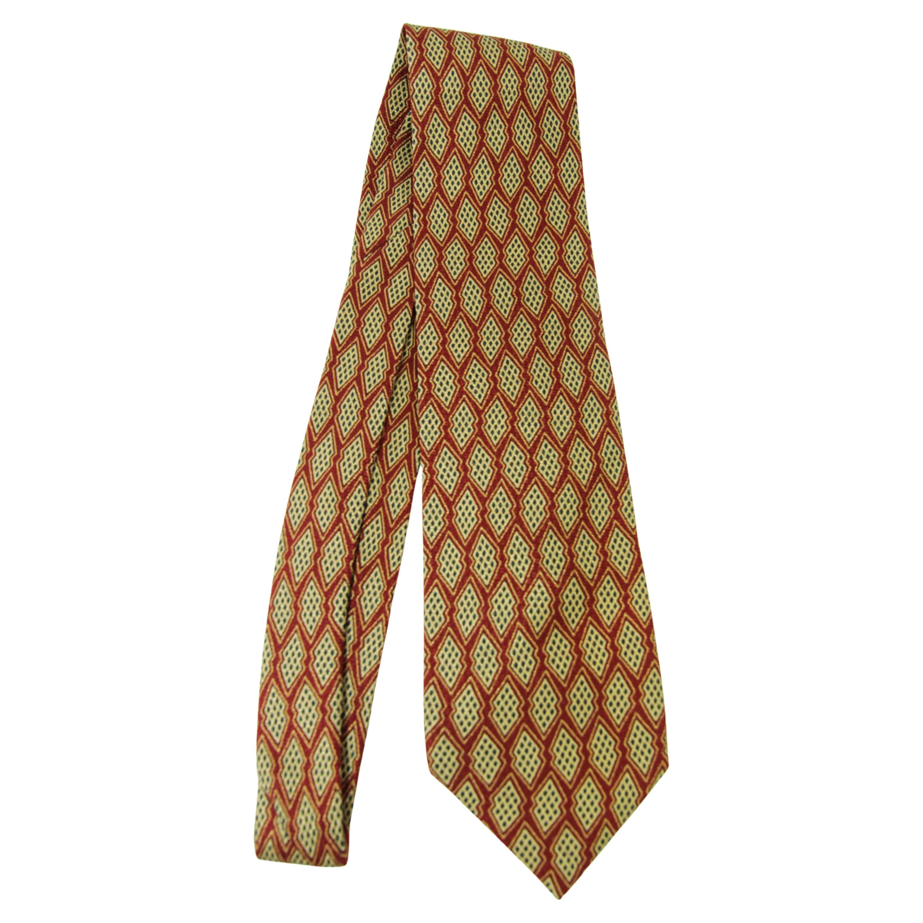 YSL Yves Saint Laurent Necktie Mens Red and Gold Silk Abstract Design For Sale