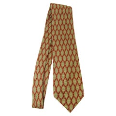 YSL Yves Saint Laurent Necktie Mens Red and Gold Silk Abstract Design