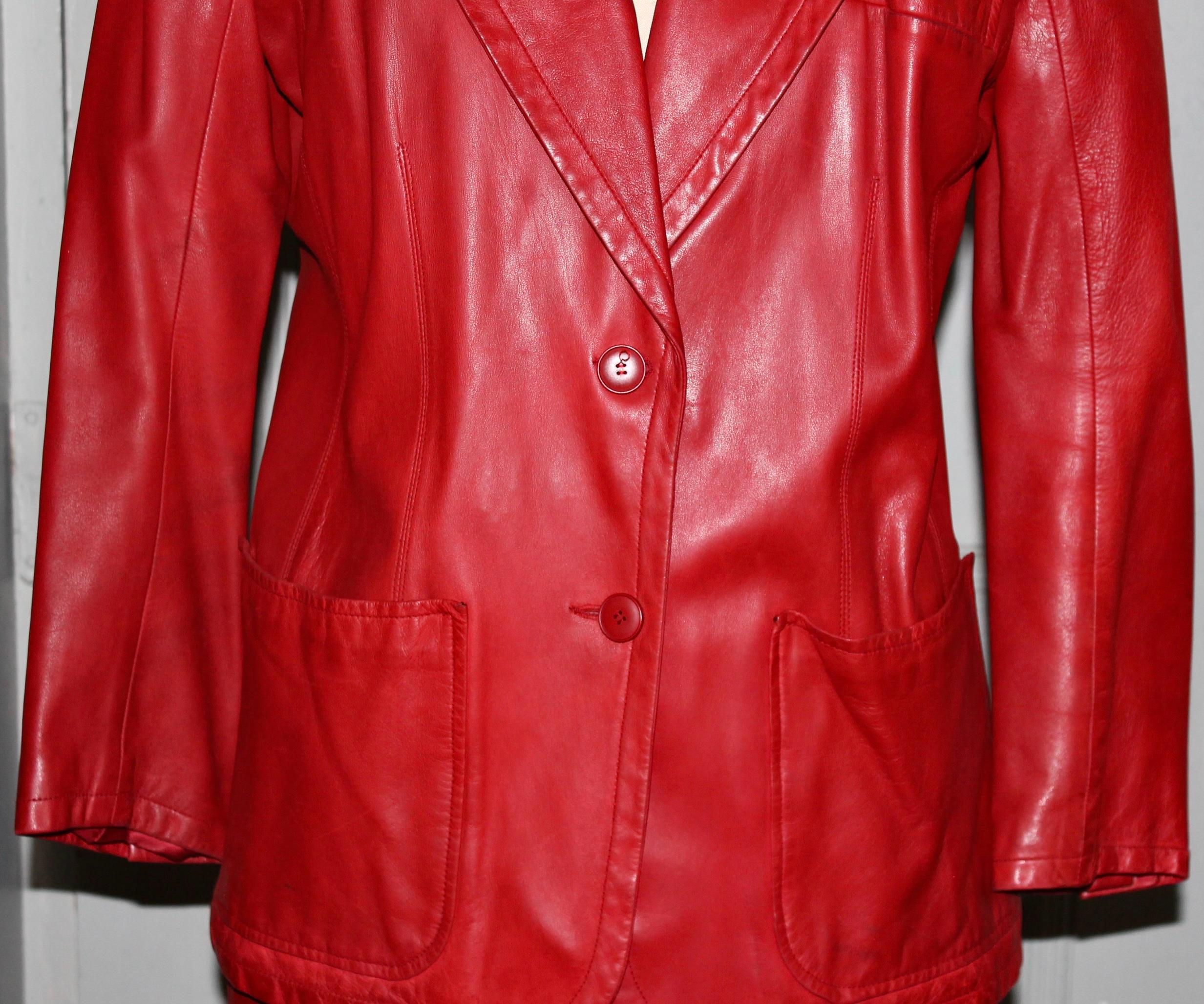 red leather skirt suit