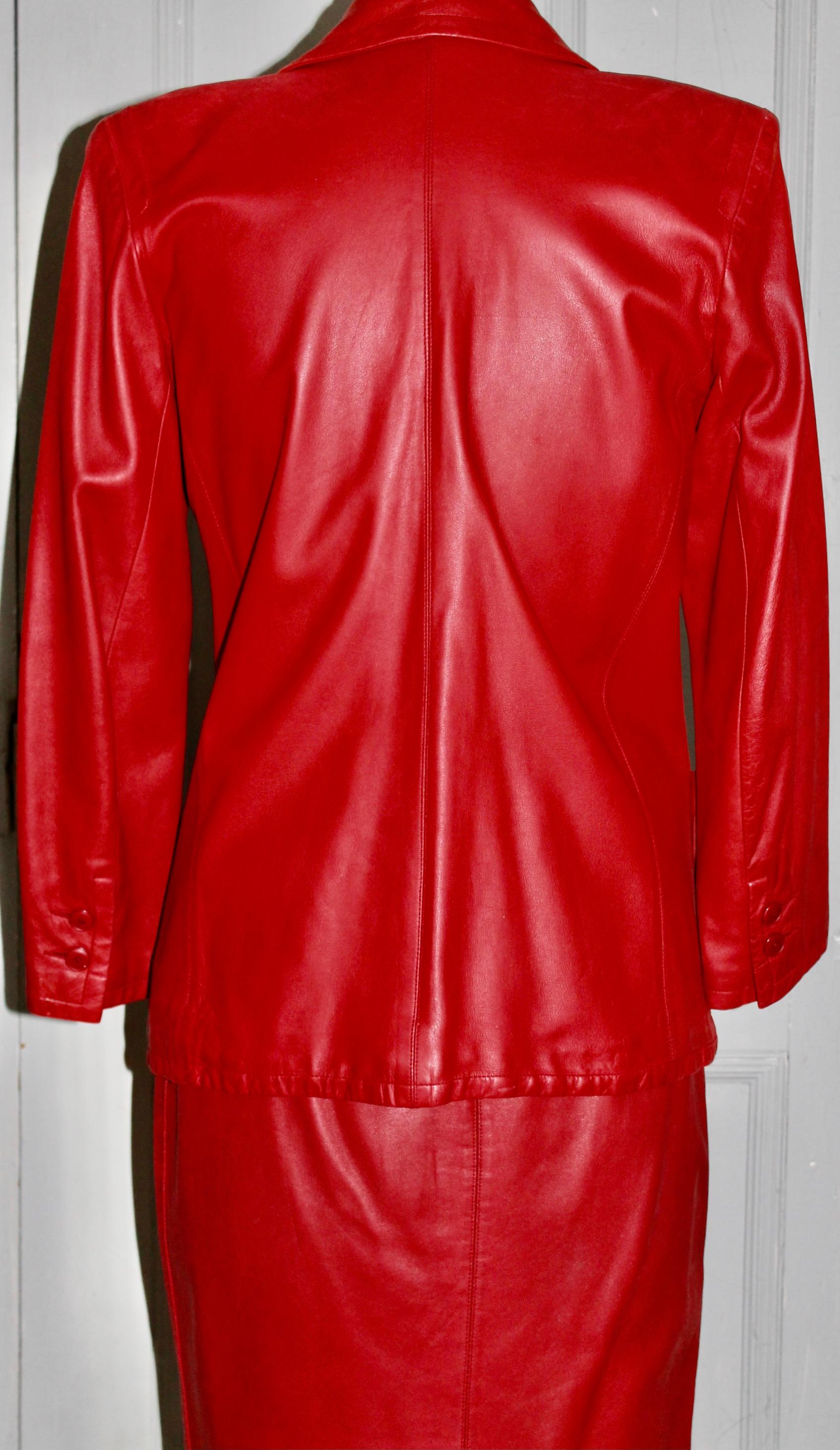 Women's YSL Yves Saint Laurent Red Leather Suit For Sale