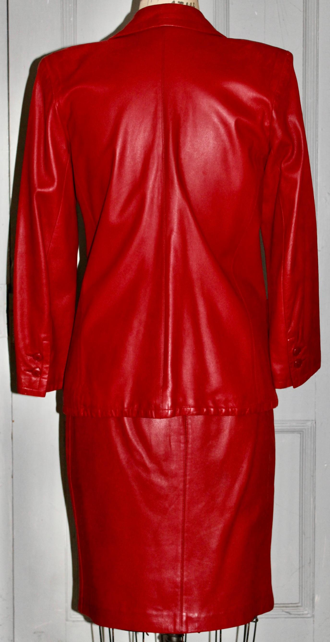 YSL Yves Saint Laurent Red Leather Suit For Sale 1