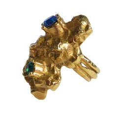 YSL YVES SAINT LAURENT Ring in Gilt Metal and Multicolored Fantasy Stones 