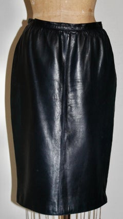 YSL Yves Saint Laurent Rive Gauche 1970's Black Leather skirt