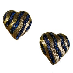 Vintage YSL YVES SAINT LAURENT Rive Gauche Heart Clip-on Earrings in Gilded Metal