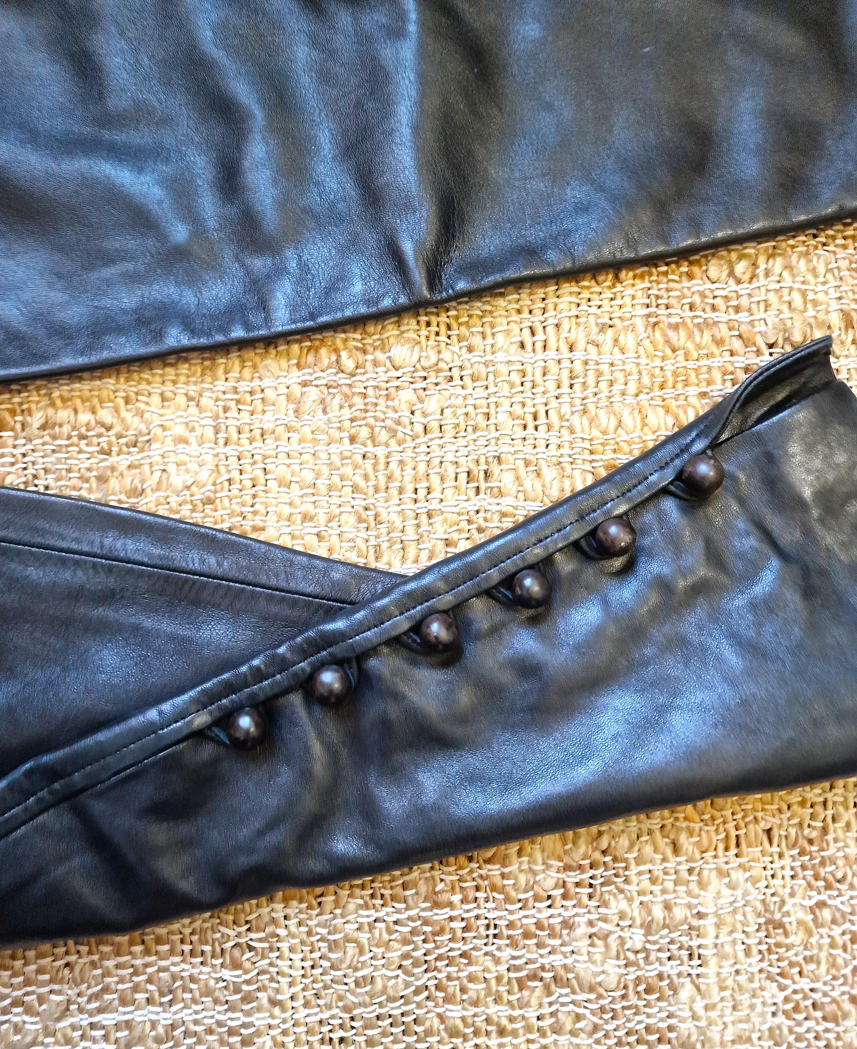 Women's YSL Yves Saint Laurent Rive Gauche Leather High Waist Black Small Trousers Pants For Sale