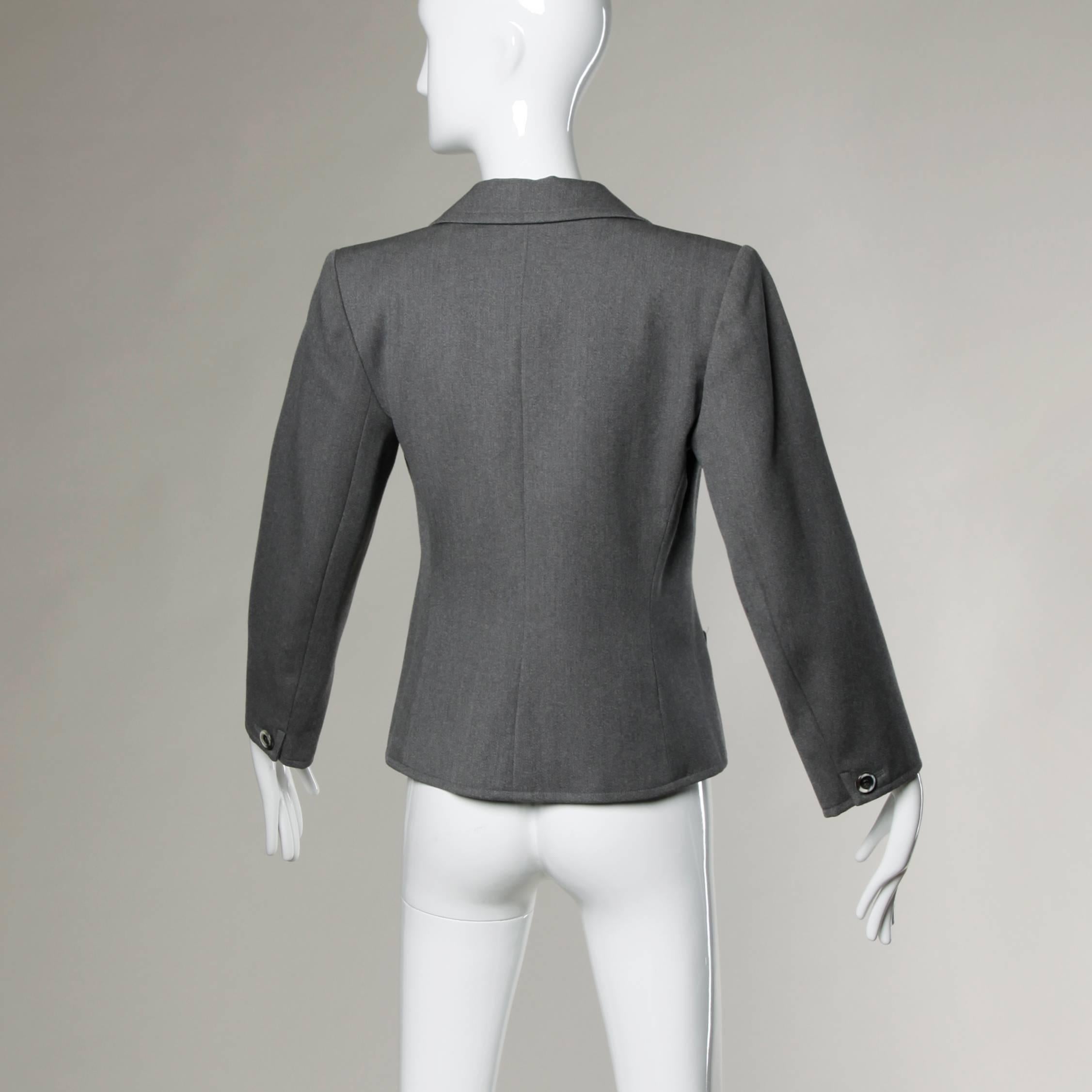YSL Yves Saint Laurent Rive Gauche Vintage Gray Wool Blazer Jacket In Excellent Condition For Sale In Sparks, NV