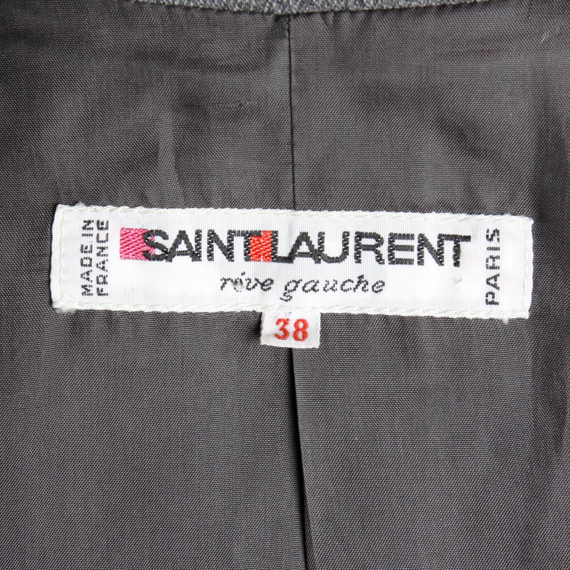 Women's YSL Yves Saint Laurent Rive Gauche Vintage Gray Wool Blazer Jacket For Sale