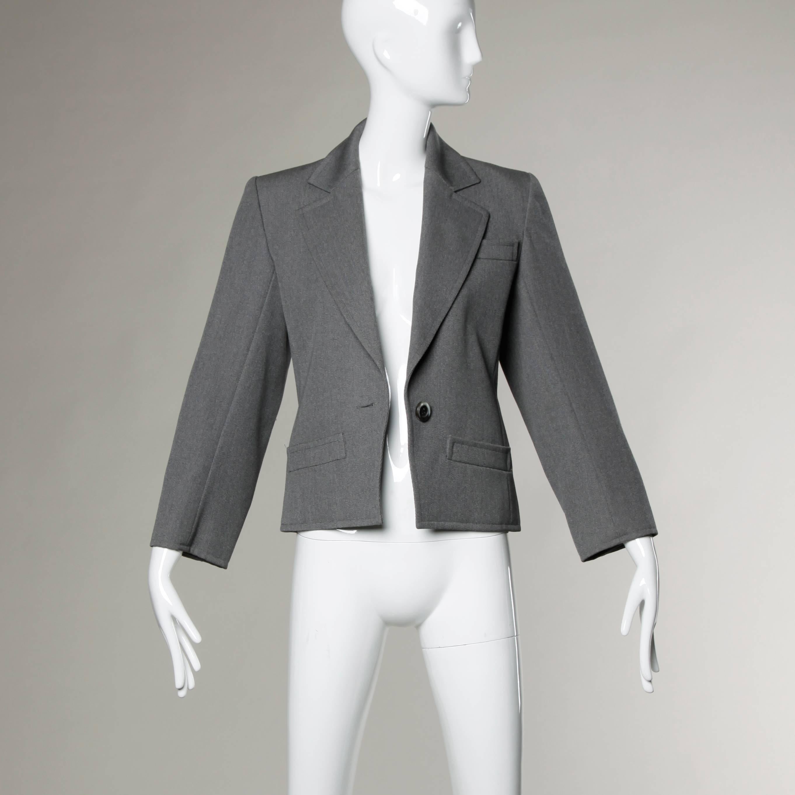 YSL Yves Saint Laurent Rive Gauche Vintage Gray Wool Blazer Jacket For Sale 2