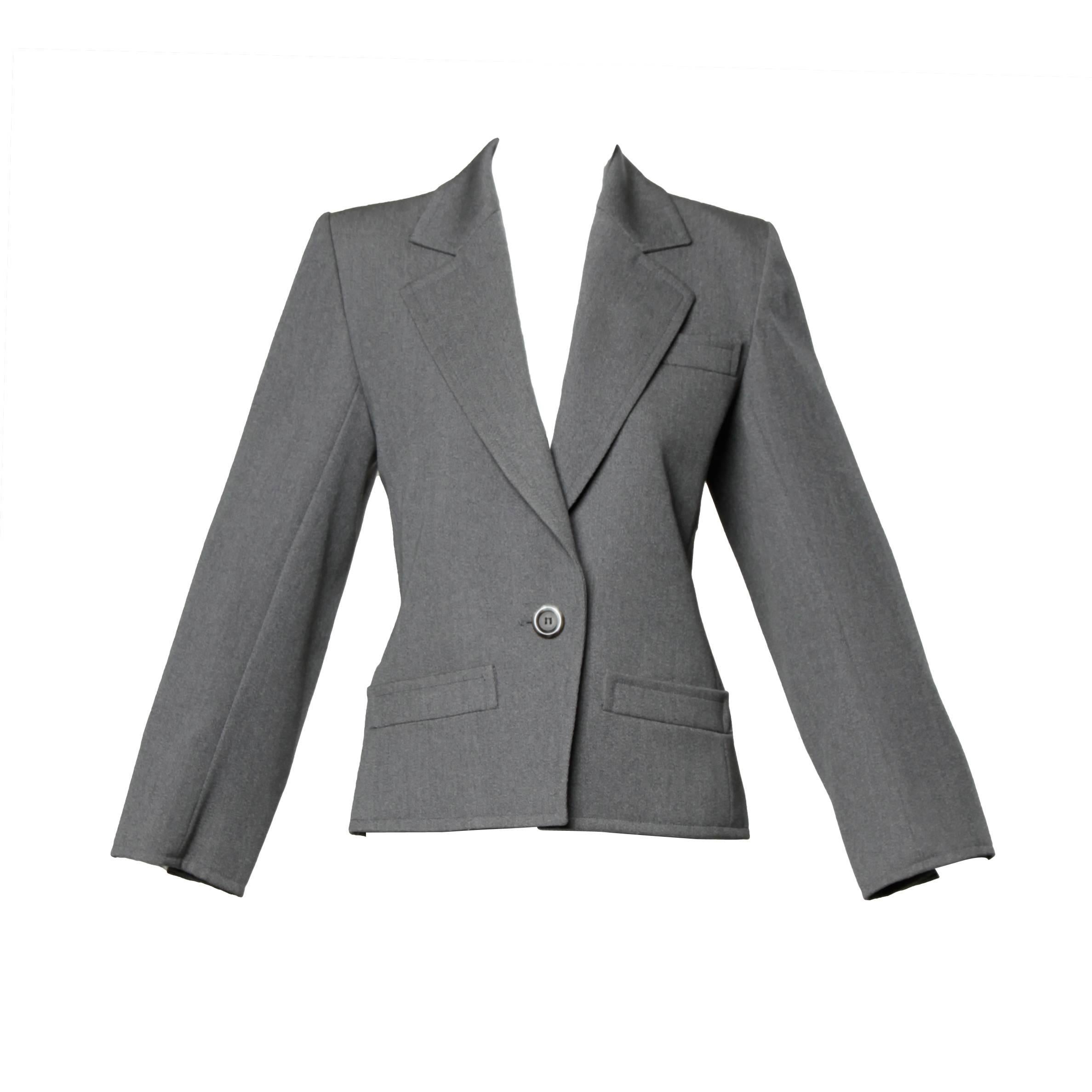 YSL Yves Saint Laurent Rive Gauche Vintage Gray Wool Blazer Jacket For Sale