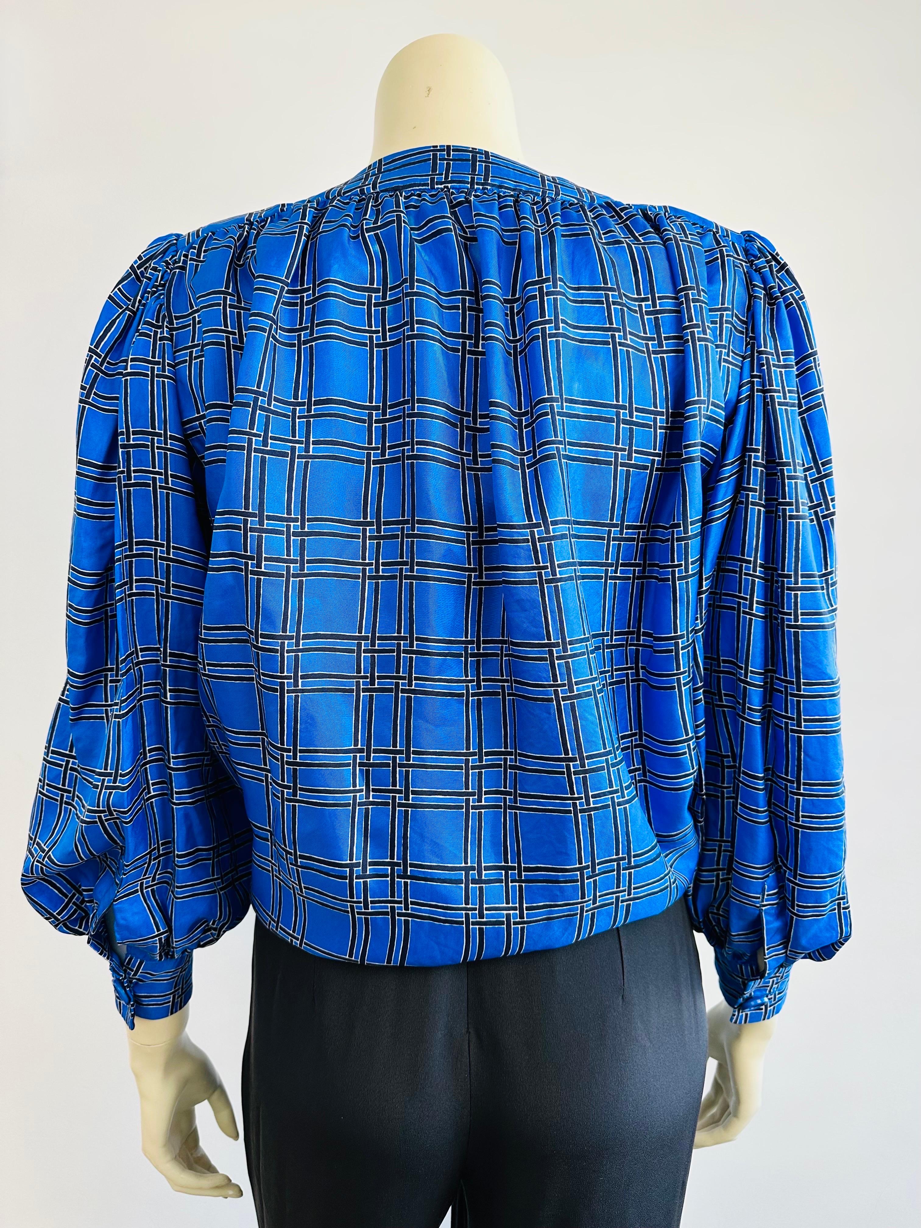 YSL Yves saint Laurent royal blue silk blouse from the 1970s For Sale 1