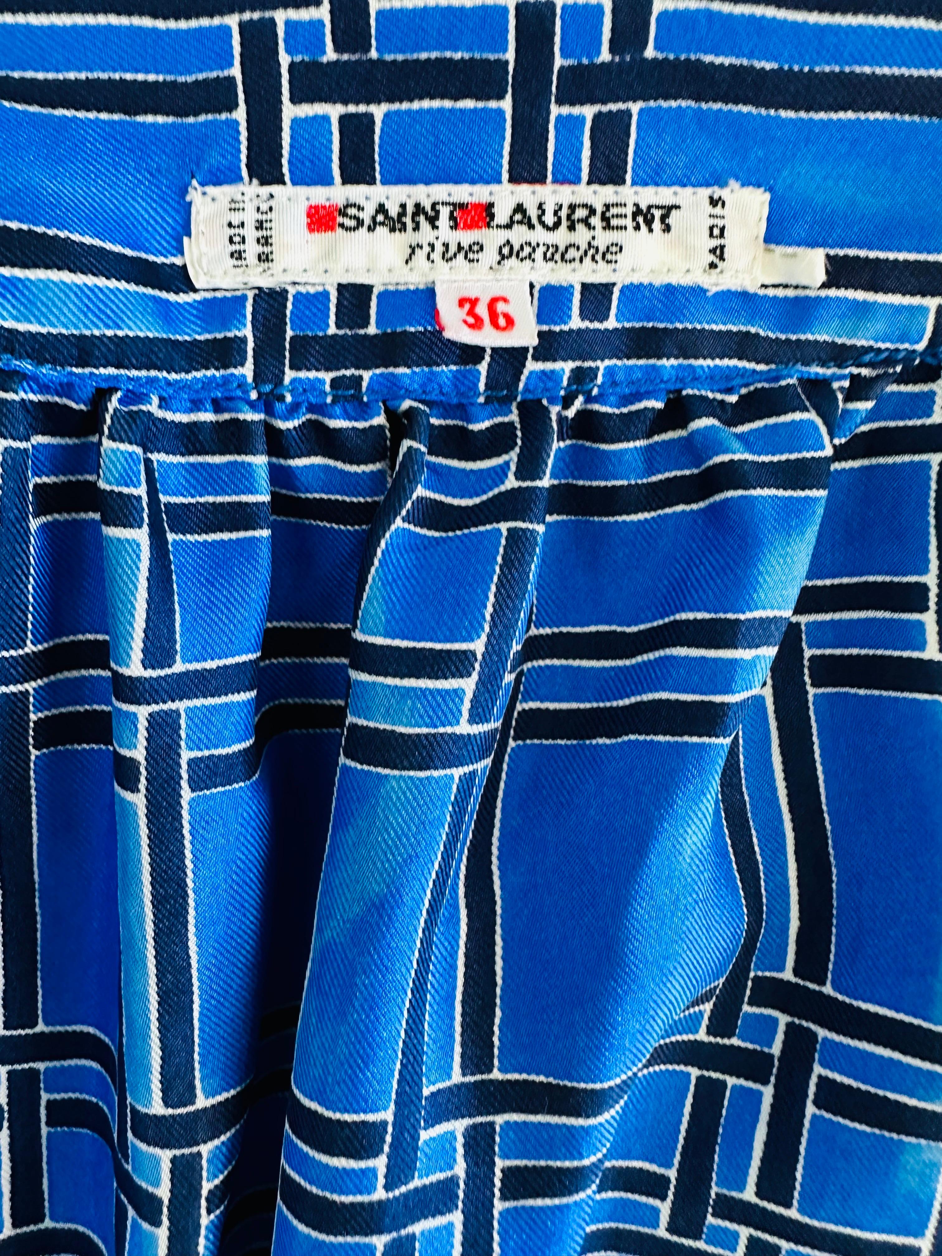 YSL Yves saint Laurent royal blue silk blouse from the 1970s For Sale 3